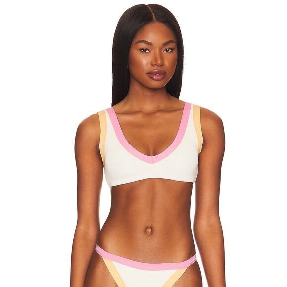 L*Space Lala Bikini Top Ribbed Cream Guava Golden Hour M NWT - Picture 1 of 10